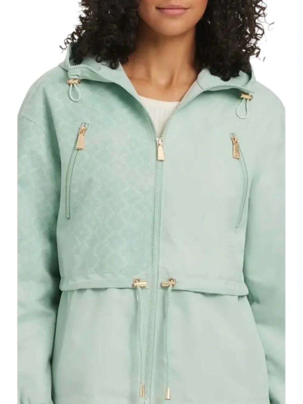 KATE SPADE NEW YORK Crop Hooded Rain Jacket - Frosted Aqua Size L
